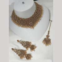 NAFJ Gold Plated Crystal Stone And Beads Choker Necklace Set
