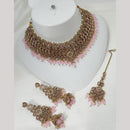 NAFJ Gold Plated Crystal Stone And Beads Choker Necklace Set