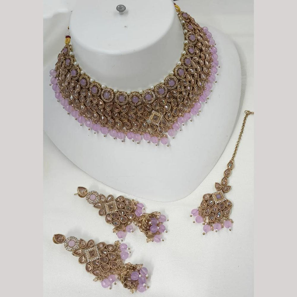NAFJ Gold Plated Crystal Stone And Beads Choker Necklace Set