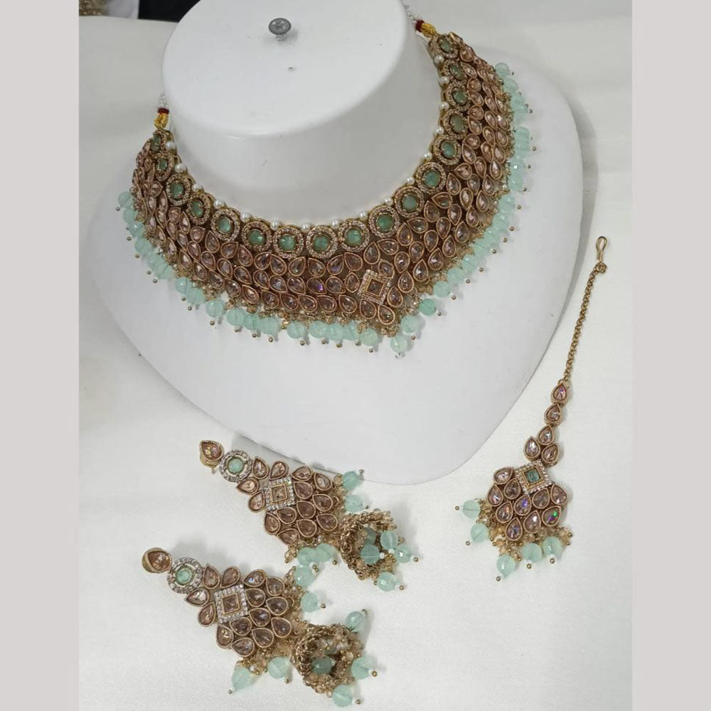 NAFJ Gold Plated Crystal Stone And Beads Choker Necklace Set