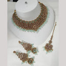NAFJ Gold Plated Crystal Stone And Beads Choker Necklace Set