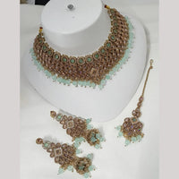 NAFJ Gold Plated Crystal Stone And Beads Choker Necklace Set