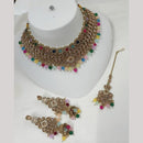 NAFJ Gold Plated Crystal Stone And Beads Choker Necklace Set