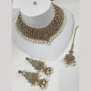 NAFJ Gold Plated Crystal Stone And Beads Choker Necklace Set