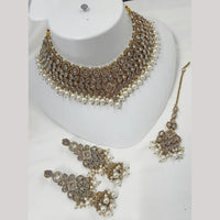 NAFJ Gold Plated Crystal Stone And Beads Choker Necklace Set