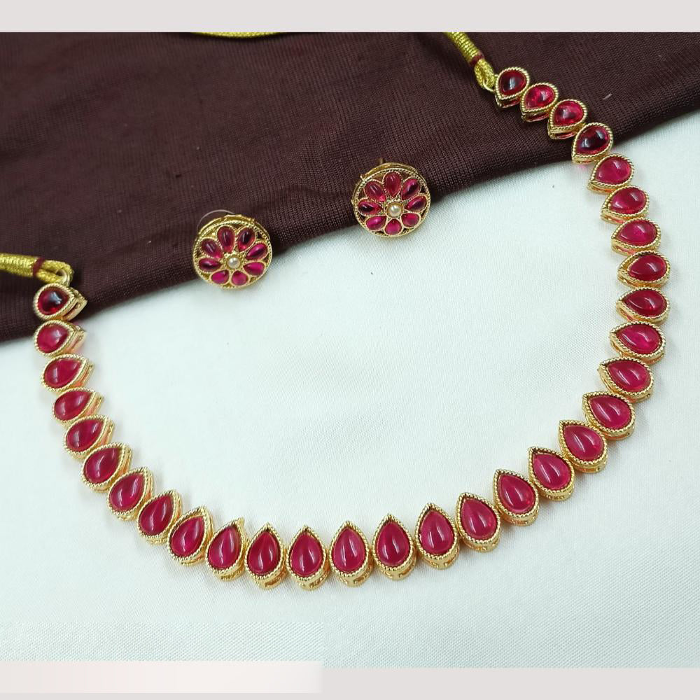 NAFJ Elegant Kundan Stone With Matching Earrings Necklace Set