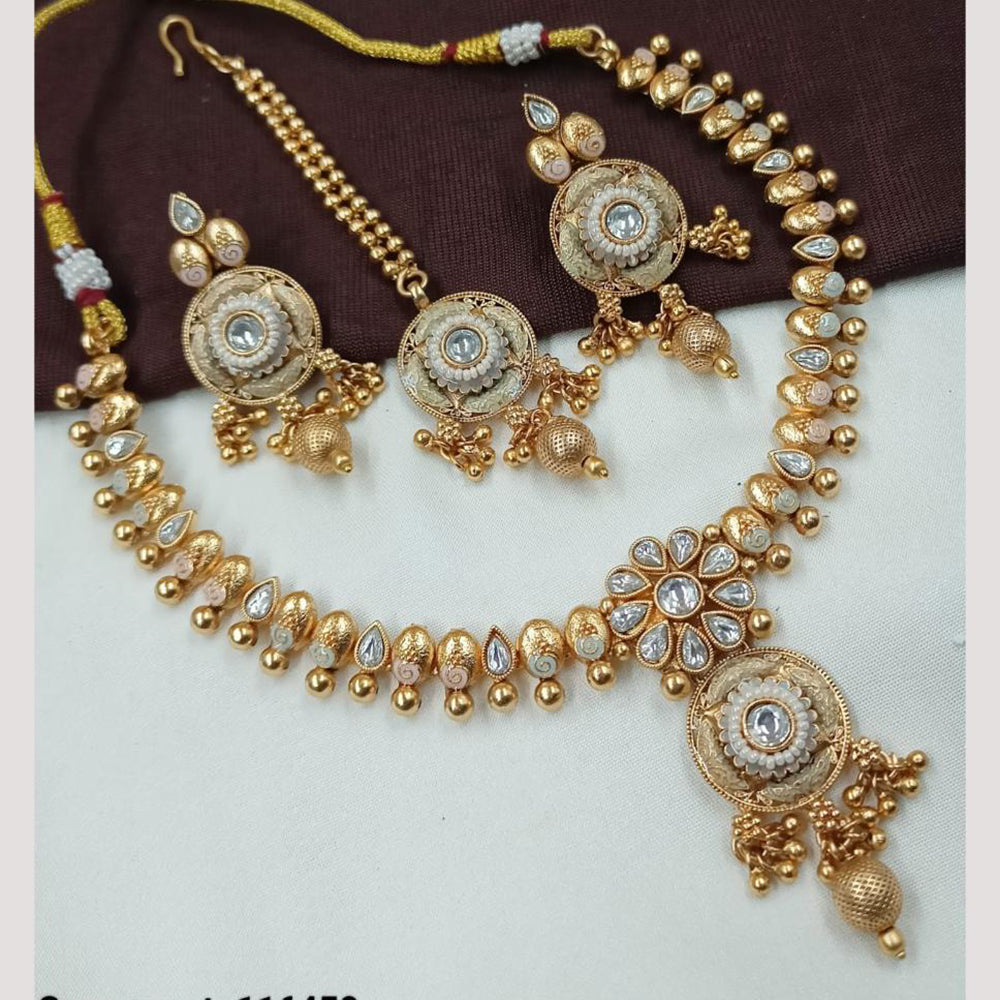 NAFJ Exquisite Kundan And Pearl Embellishment Meenakari Necklace Set