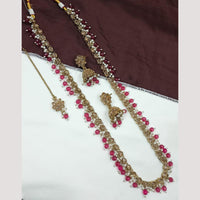 NAFJ Royal Gold Finish Crystal And Pearl Beads Long Necklace Set