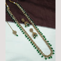 NAFJ Royal Gold Finish Austrian Stone And Pearl Beads Long Necklace Set