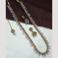 NAFJ Royal Gold Finish Austrian Stone And Pearl Beads Long Necklace Set