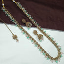 NAFJ Royal Gold Finish Austrian Stone And Pearl Beads Long Necklace Set