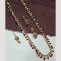 NAFJ Royal Gold Finish Austrian Stone And Pearl Beads Long Necklace Set