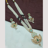 NAFJ Elegant Pota Stone and Pearl Long Meenakari Necklace Set