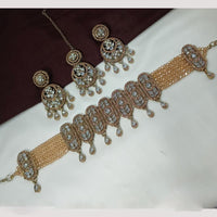 NAFJ Sparkling Crystal And Austrian Stone Designer Pearl Choker Necklace Set