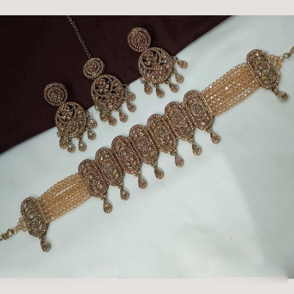 NAFJ Sparkling Crystal And Austrian Stone Designer Pearl Choker Necklace Set
