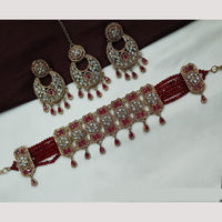 NAFJ Sparkling Crystal And Austrian Stone Designer Pearl Choker Necklace Set