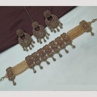 NAFJ Sparkling Crystal And Austrian Stone Designer Pearl Choker Necklace Set