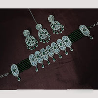 NAFJ Sparkling Crystal And Austrian Stone Designer Pearl Choker Necklace Set
