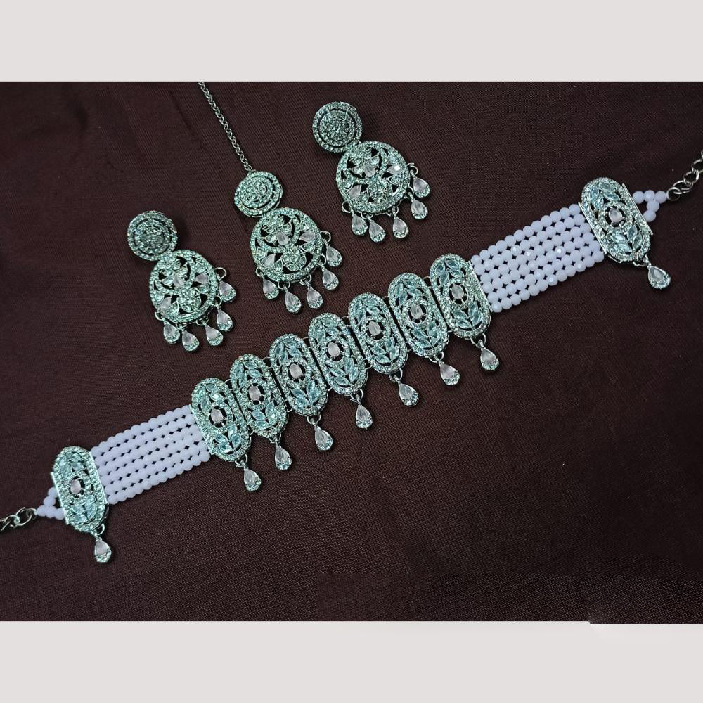 NAFJ Sparkling Crystal And Austrian Stone Designer Pearl Choker Necklace Set
