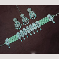 NAFJ Sparkling Crystal And Austrian Stone Designer Pearl Choker Necklace Set