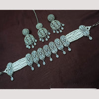 NAFJ Sparkling Crystal And Austrian Stone Designer Pearl Choker Necklace Set