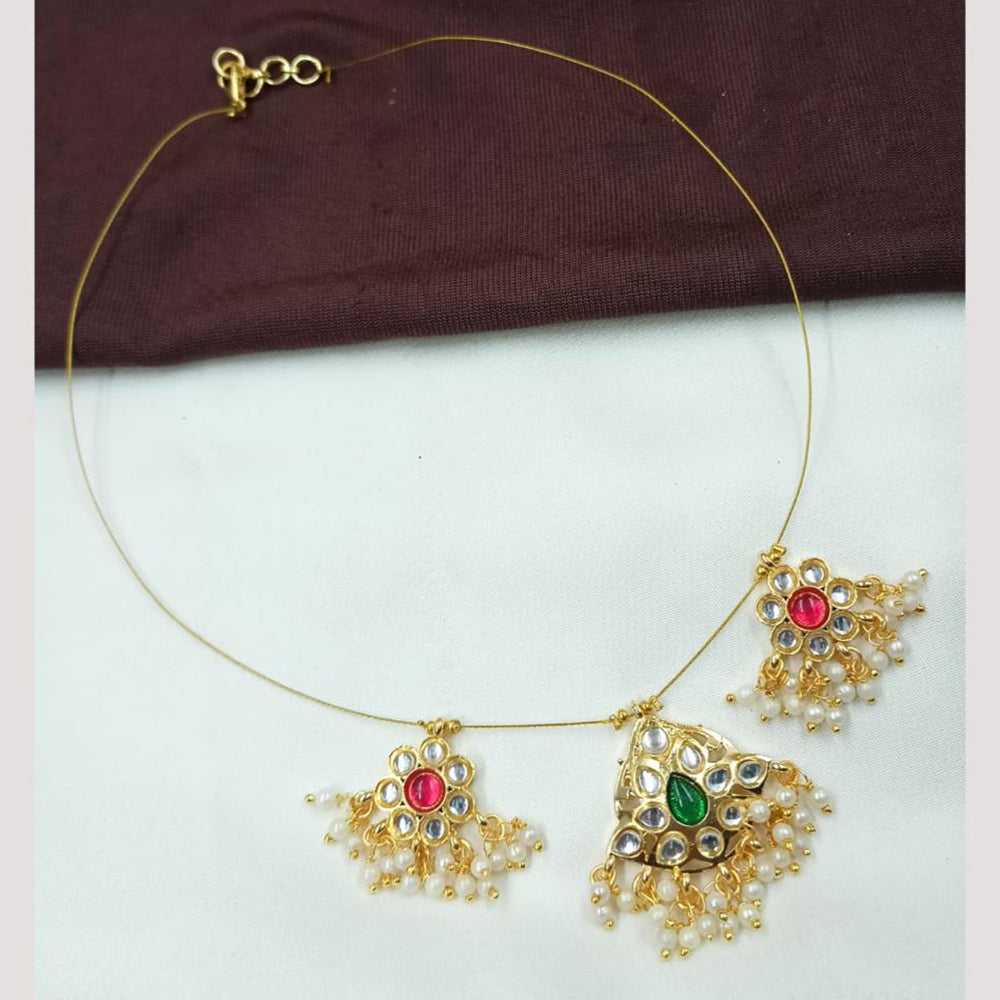 NAFJ Stylish Gold Plated Kundan Stone and Pearl Statement Necklace
