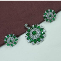 NAFJ Premium Rhodium Finish American Diamond Pendant Jewellery Set