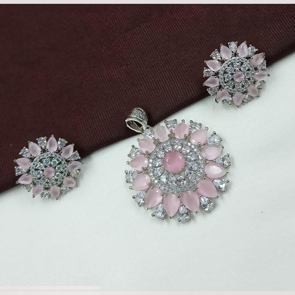 NAFJ Premium Rhodium Finish American Diamond Pendant Jewellery Set