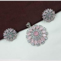 NAFJ Premium Rhodium Finish American Diamond Pendant Jewellery Set
