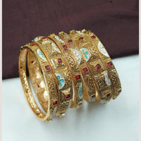 NAFJ Elegant Pota Stones And Meenakari Bangles Set