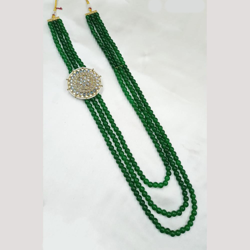 NAFJ Classic Beads And Crystal Stone Long Necklace for Men