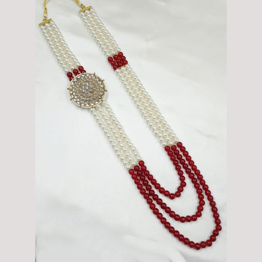 NAFJ Classic Beads And Crystal Stone Long Necklace for Men