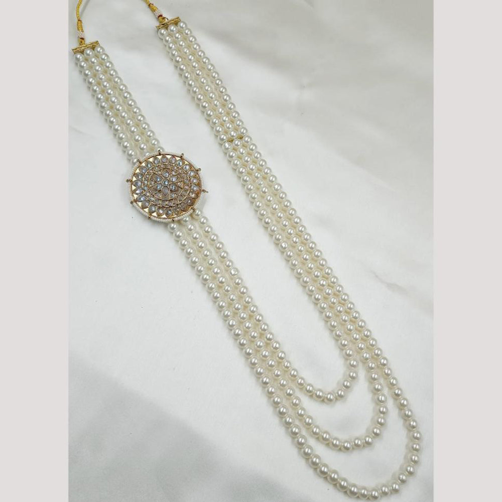 NAFJ Classic Beads And Crystal Stone Long Necklace for Men