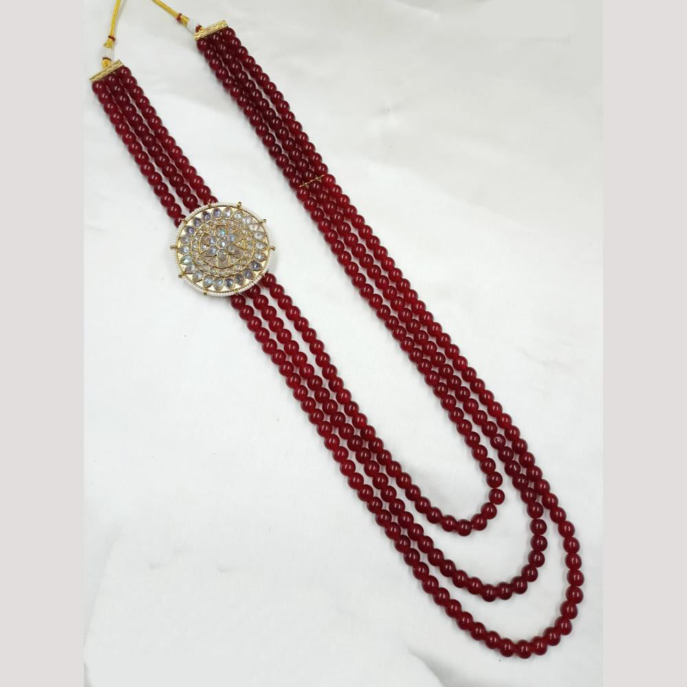 NAFJ Classic Beads And Crystal Stone Long Necklace for Men