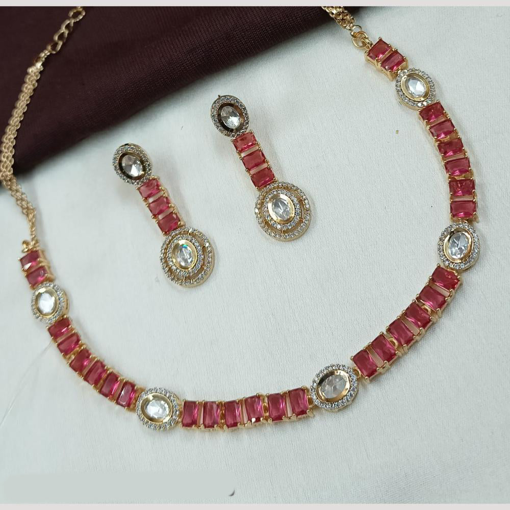 NAFJ Premium Polki Kundan And Shimmering American Diamond Necklace Set