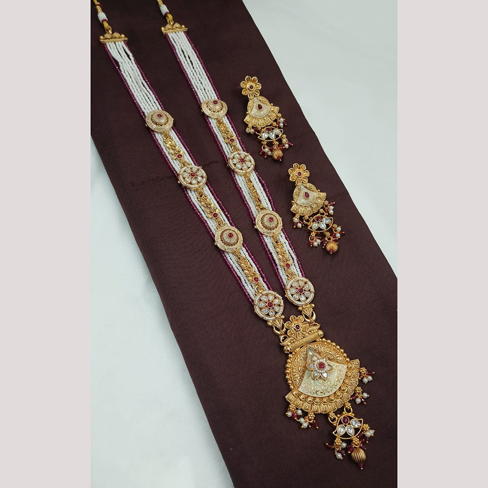 NAFJ Royal Look Pota Stone And Pearl Meenakari Long Necklace Set