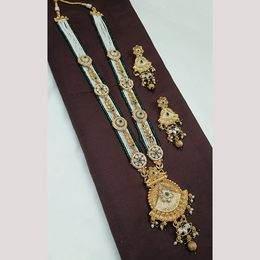 NAFJ Royal Look Pota Stone And Pearl Meenakari Long Necklace Set