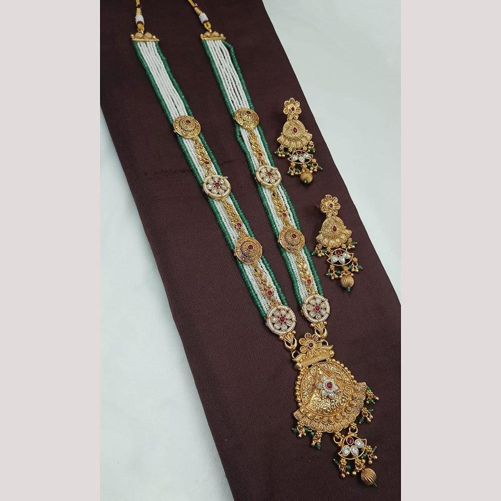NAFJ Royal Look Pota Stone And Pearl Meenakari Long Necklace Set