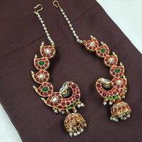 NAFJ Gold Polish Finish Designer Kundan And Pearl Jhumki