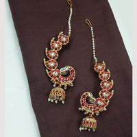 NAFJ Gold Polish Finish Designer Kundan And Pearl Jhumki