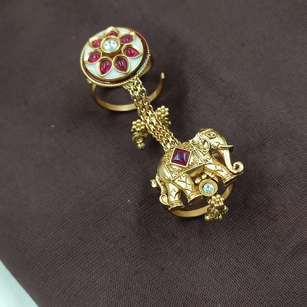 NAFJ  Luxe Gold Plated With Pota Stone & Pearls Glow Ring