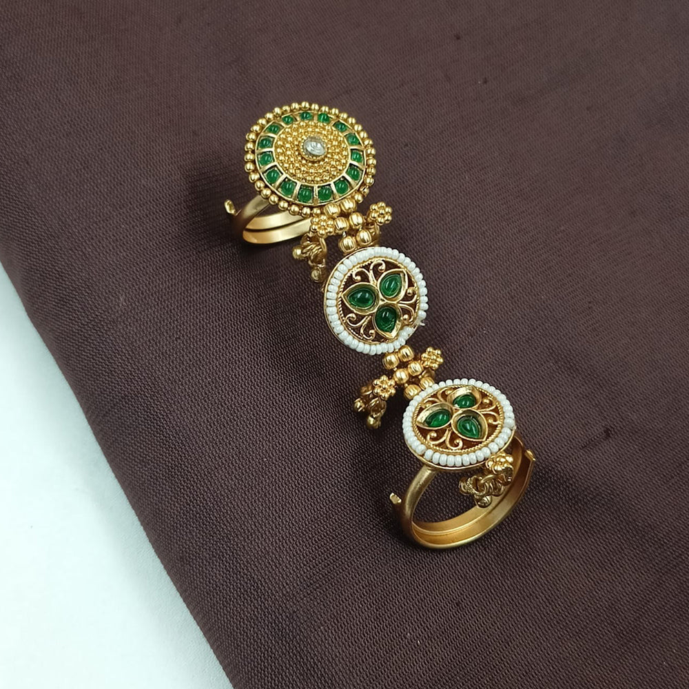 NAFJ  Luxe Gold Plated With Pota Stone & Pearls Glow Ring