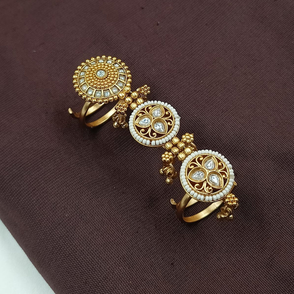 NAFJ  Luxe Gold Plated With Pota Stone & Pearls Glow Ring
