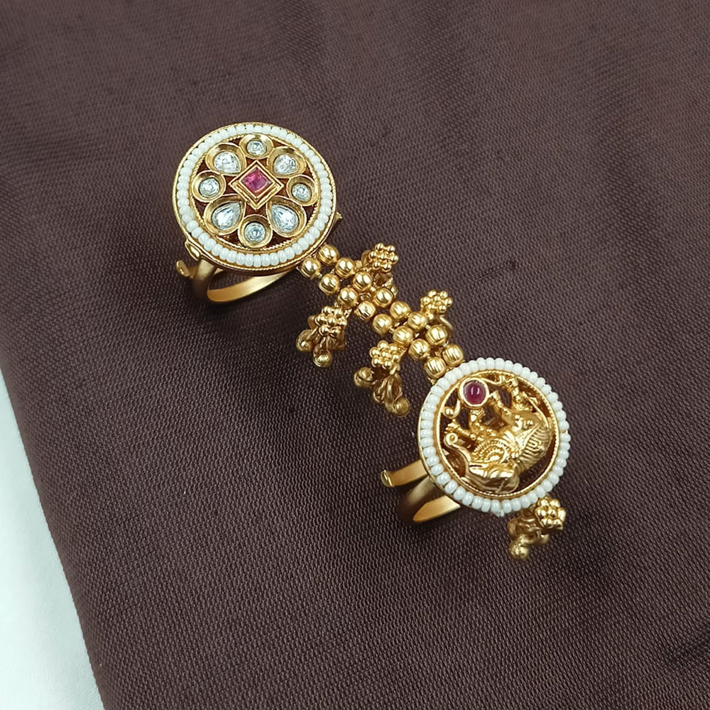 NAFJ  Luxe Gold Plated With Pota Stone & Pearls Glow Ring