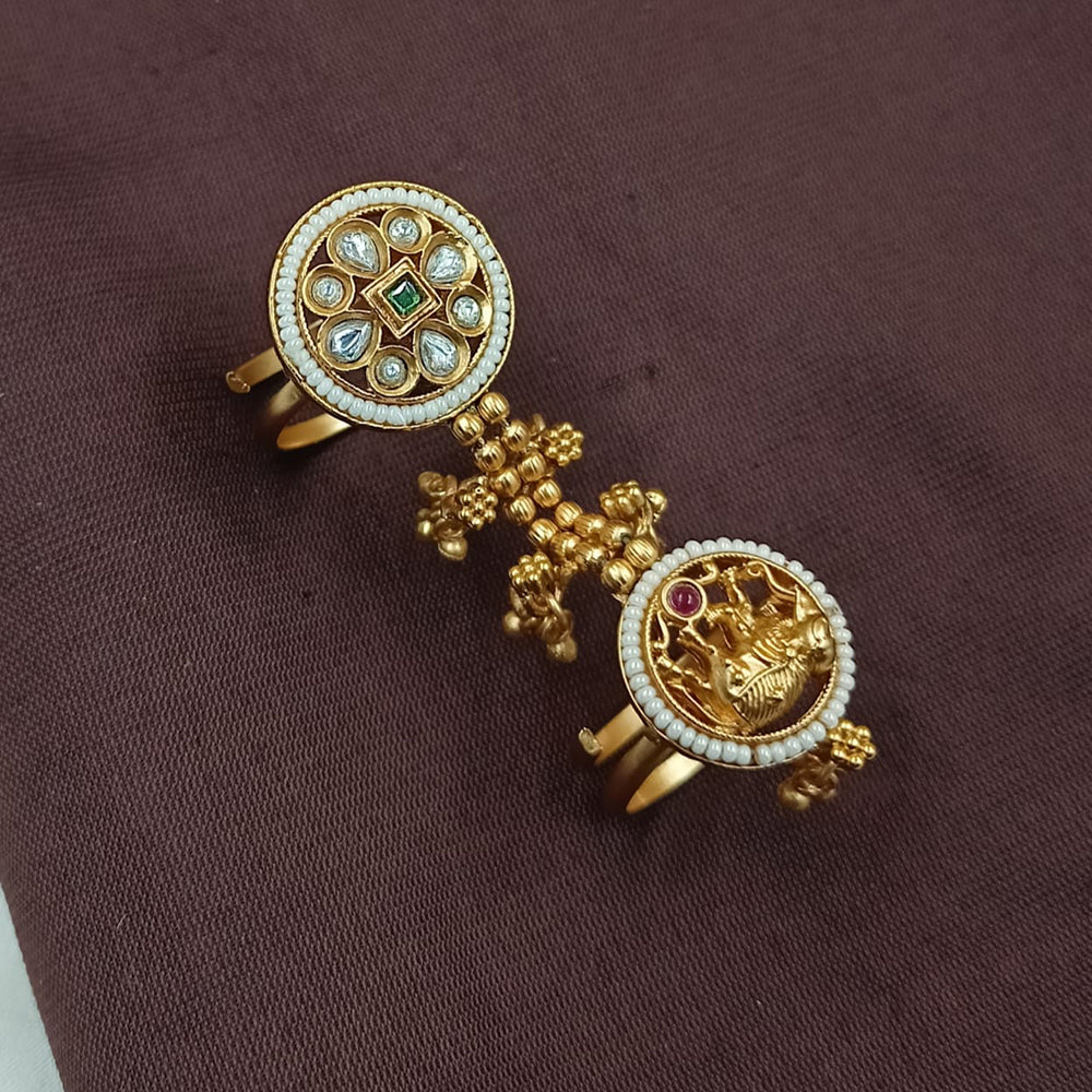 NAFJ  Luxe Gold Plated With Pota Stone & Pearls Glow Ring