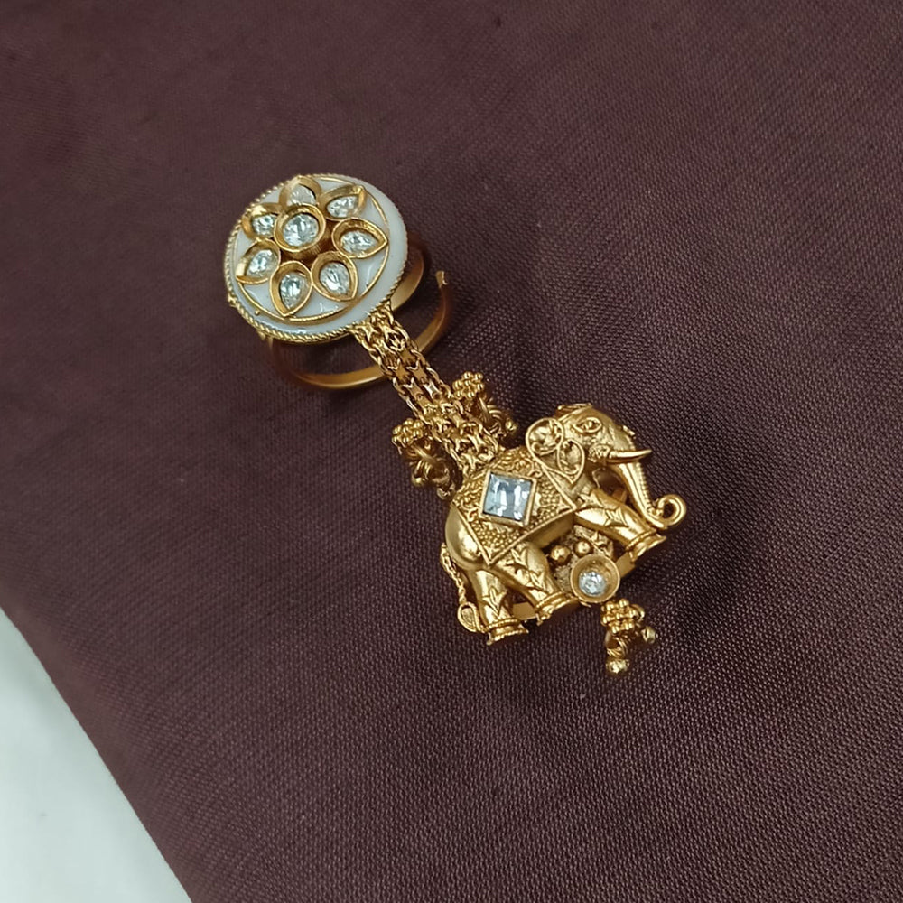 NAFJ  Luxe Gold Plated With Pota Stone & Pearls Glow Ring