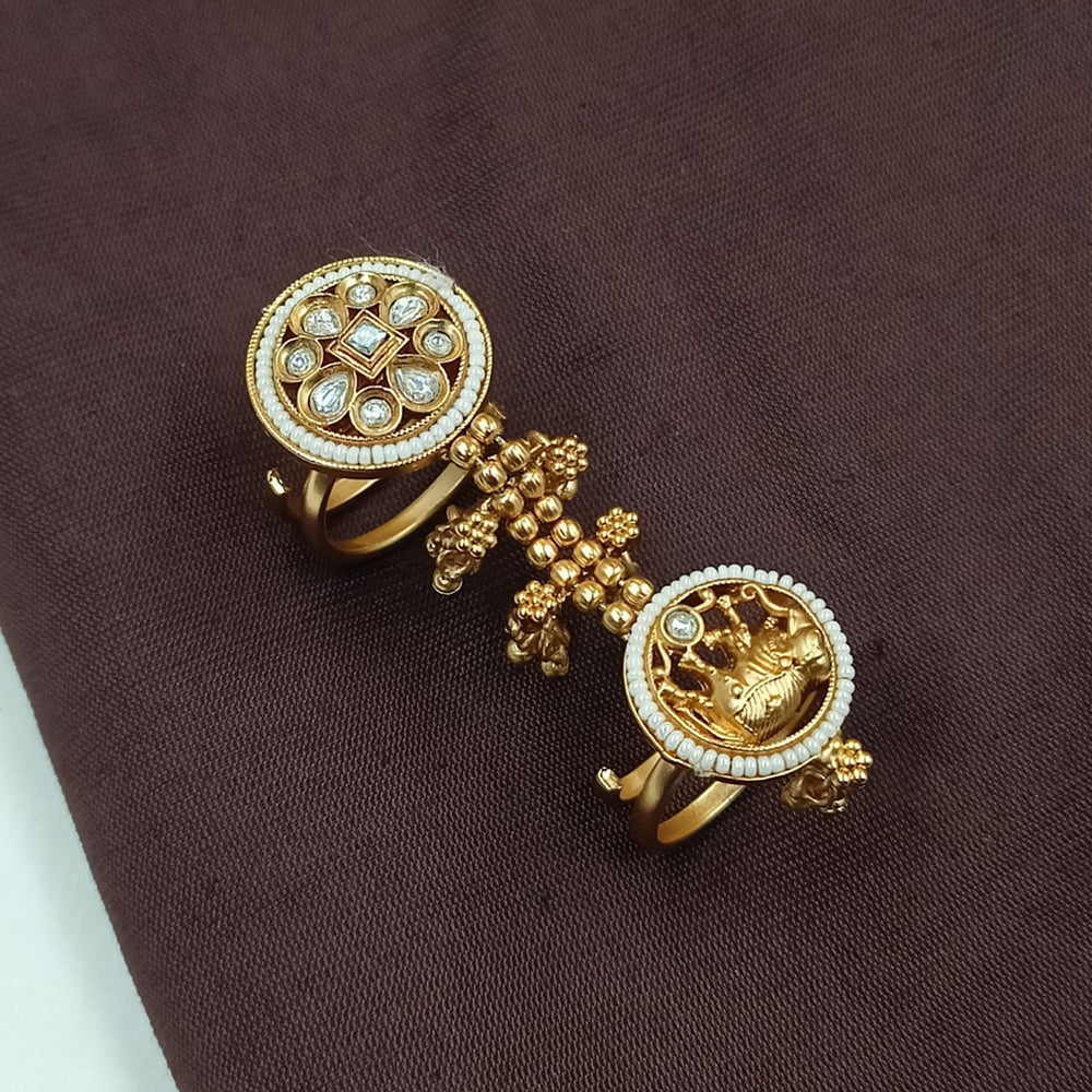NAFJ  Luxe Gold Plated With Pota Stone & Pearls Glow Ring