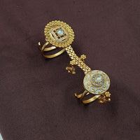 NAFJ  Luxe Gold Plated With Pota Stone & Pearls Meenakari Glow Ring