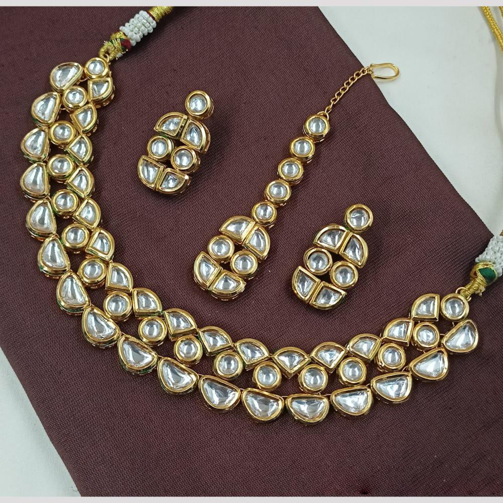 NAFJ Kundan Stone Necklace Set with Mangtikka Earrings