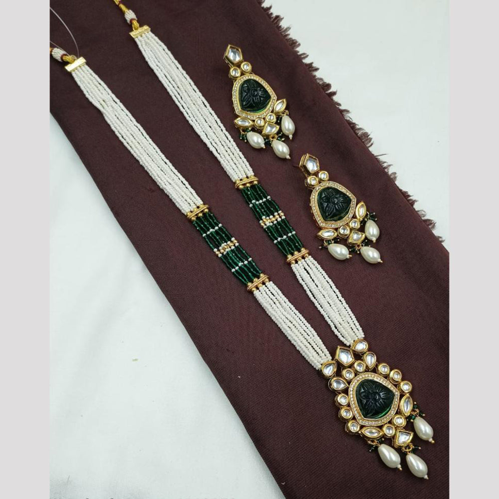 NAFJ Kundan and Pearl Beads Long Necklace set